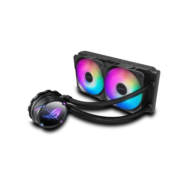 ASUS ROG Strix LC II 240 ARGB all-in-one liquid CPU cooler with Aura Sync, dual ROG 120 mm addressable RGB radiator fans