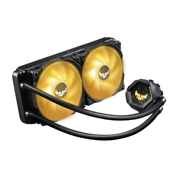 ASUS TUF Gaming LC 240 RGB all-in-one liquid CPU cooler with Aura Sync, and dual TUF 120mm RGB radiator fans