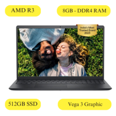 Dell Inspiron 3525 Carbon Black Laptop (AMD R3-5425u Processor 8GB DDR4 RAM 512GB SSD Vega 3 Graphic Windows 11 MS Office 2021 15.6 inches)
