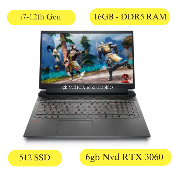 Dell Inspiron G15 5520 Dark Shadow Grey ( i7-12650H 12th Gen Processor 16GB DDR5 RAM 512GB SSD M.2 NVME 6GB Nvd RTX 3060 Graphics Windows 11 MS Office 2021 15.6 FHD WVA AG 165Hz 300 nits)-With Gaming Bag