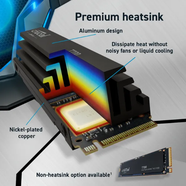 Crucial T700 1TB PCIe Gen5 NVMe M.2 SSD With Heatsink 3