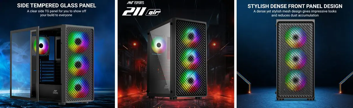 Ant Esports 211 Air Argb Atx Mid Tower Cabinet (Black) (211-AIR-ARGB-BLACK) 7 Ant Esports 211 Air Argb Atx Mid Tower Cabinet Black Feature 1