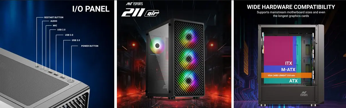 Ant Esports 211 Air Argb Atx Mid Tower Cabinet (Black) (211-AIR-ARGB-BLACK) 9 Ant Esports 211 Air Argb Atx Mid Tower Cabinet Black Feature 3