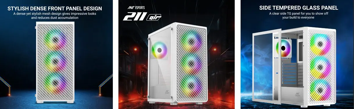 Ant Esports 211 Air Argb Atx Mid Tower Cabinet (White) (211-AIR-ARGB-WHITE) 7 Ant Esports 211 Air Argb Atx Mid Tower Cabinet White Feature 2