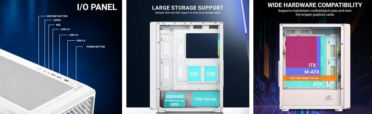 Ant Esports 211 Air Argb Atx Mid Tower Cabinet (White) (211-AIR-ARGB-WHITE) 8 Ant Esports 211 Air Argb Atx Mid Tower Cabinet White Feature 3