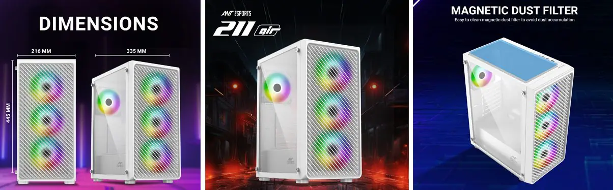 Ant Esports 211 Air Argb Atx Mid Tower Cabinet (White) (211-AIR-ARGB-WHITE) 9 Ant Esports 211 Air Argb Atx Mid Tower Cabinet White Feature 4