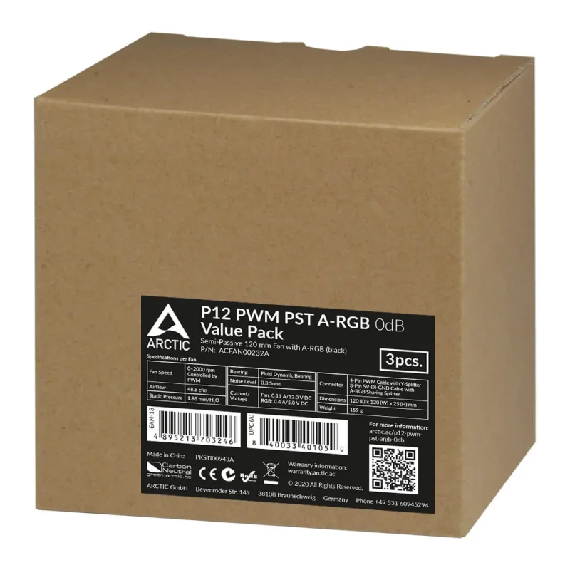 Arctic P12 Pwm Pst A-Rgb 0Db Semi Passive 120Mm Cabinet Fan (Pack Of 3) (Acfan00232A) - Image 3