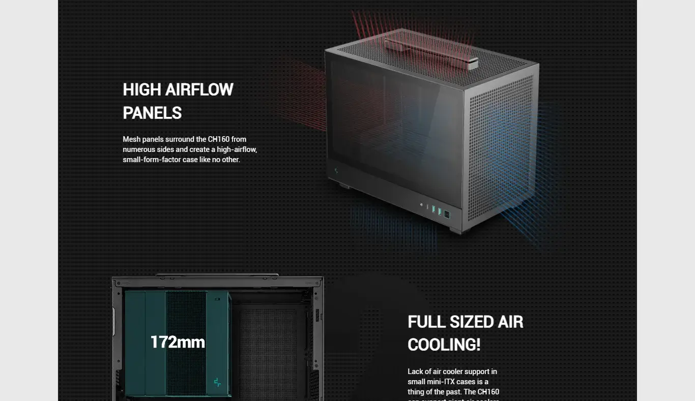 DeepCool CH160 Mini-Itx Mini Tower Cabinet (Black) (R-CH160-BKNGI0-G-1) 13 DeepCool CH160 Mini Itx Mini Tower Cabinet Black Feature 2