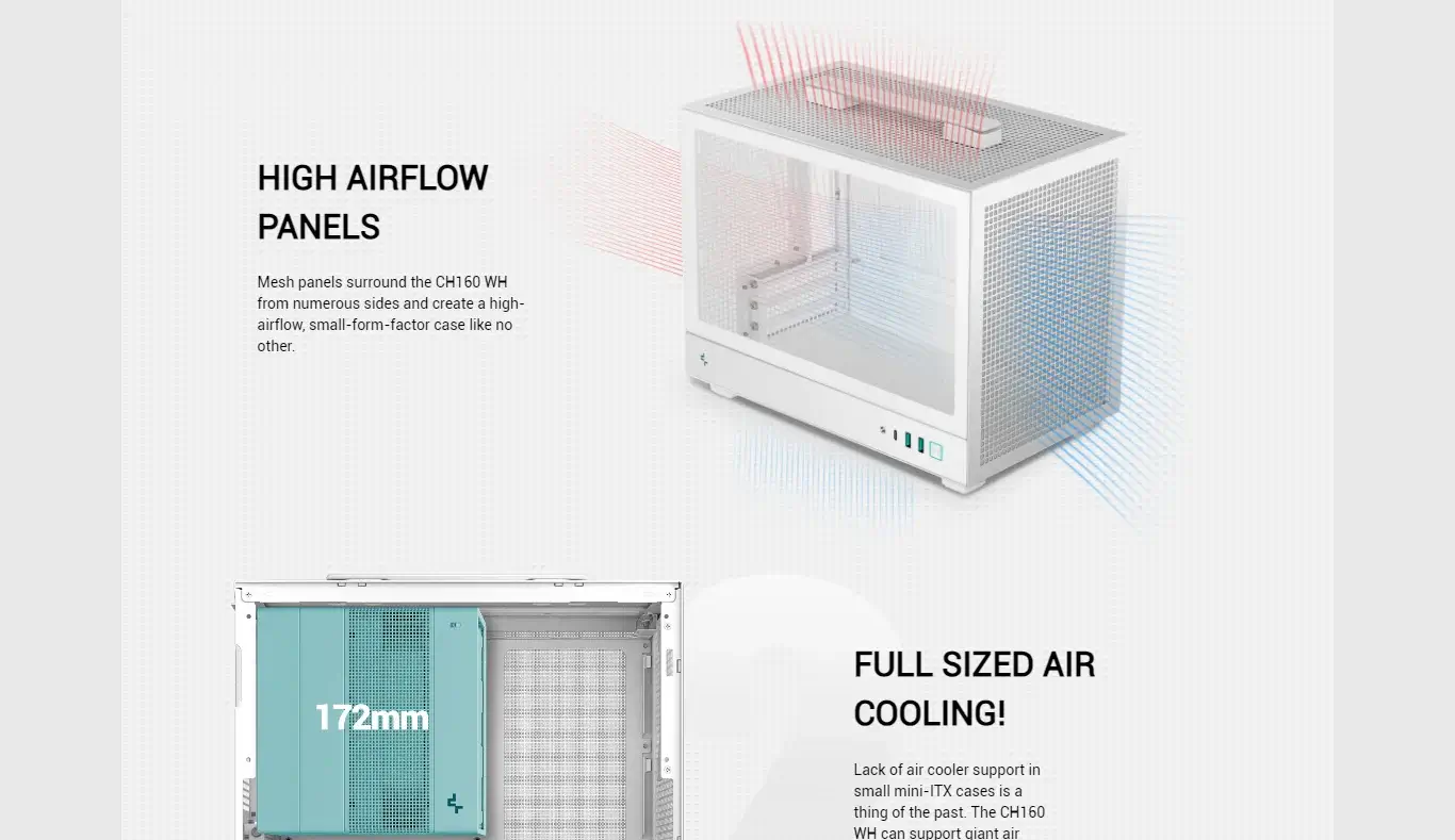 DeepCool CH160 Wh Mini-Itx Mini Tower Cabinet (White) (R-CH160-WHNGI0-G-1) 14 DeepCool CH160 Wh Mini Itx Mini Tower Cabinet White Feature 2